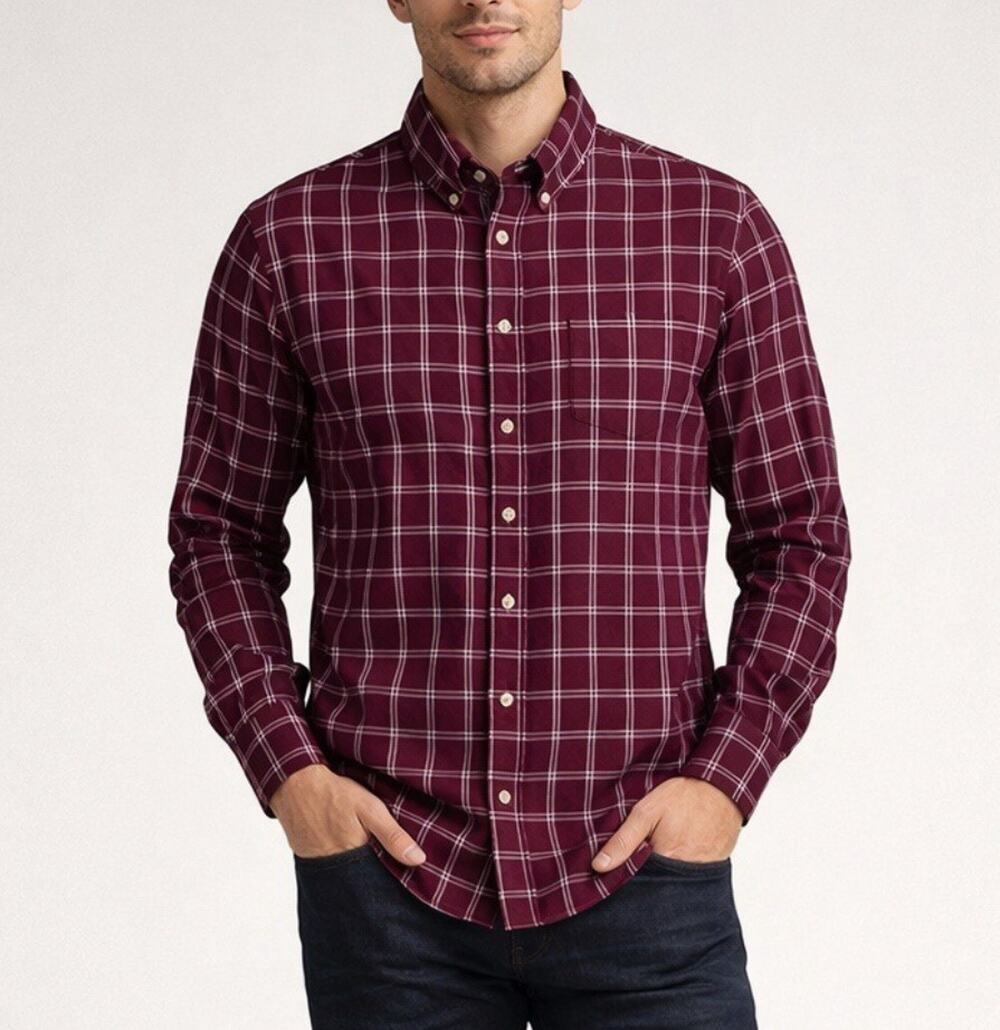 Mizzen Main City Flannel Shirt Mens Large Trim Plaid Twill Performance NWT